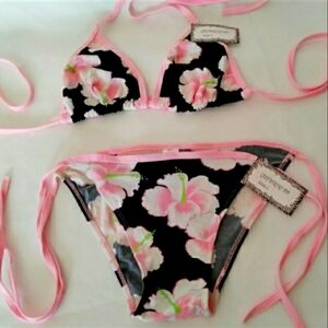 Floral Bikini Set with Pink Straps